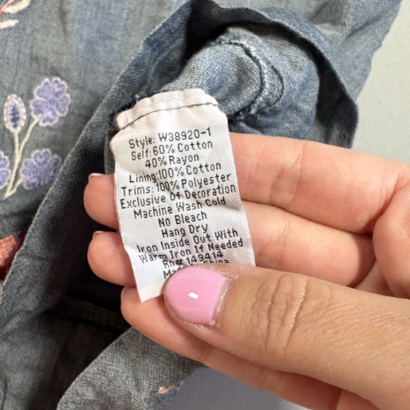 Johnny Was Women's X-Small Floral Embroidered Dress Boho Short Sleeve, V-Neck - Picture 9 of 12